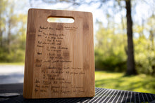 Load image into Gallery viewer, Recipe Cutting Board - handwritten recipe cutting board - Engraved Bamboo Wood