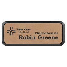 Load image into Gallery viewer, Light Brown 3" x 1" Laserable Leatherette Round Corner Badge &amp; Frame

