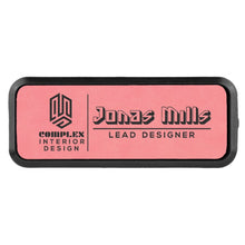 Load image into Gallery viewer, Pink 3" x 1" Laserable Leatherette Round Corner Badge &amp; Frame
