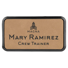 Load image into Gallery viewer, Light Brown 3" x 1 1/2" Laserable Leatherette Round Corner Badge &amp; Frame
