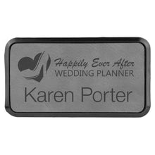 Load image into Gallery viewer, Gray 3" x 1 1/2" Laserable Leatherette Round Corner Badge &amp; Frame
