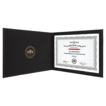 Load image into Gallery viewer, Black/Gold 9" x 12" Laserable Leatherette Certificate Holder for 8 1/2" x 11"
