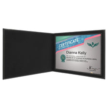 Load image into Gallery viewer, Black/Silver 9" x 12" Laserable Leatherette Certificate Holder for 8 1/2" x 11"
