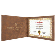 Load image into Gallery viewer, Rustic/Gold 9" x 12" Laserable Leatherette Certificate Holder for 8 1/2" x 11"
