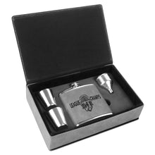 Load image into Gallery viewer, Gray 6 oz. Laserable Leatherette Flask Gift Set
