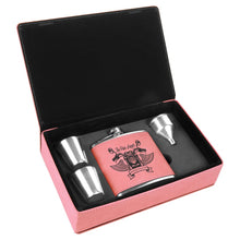 Load image into Gallery viewer, Pink 6 oz. Laserable Leatherette Flask Gift Set
