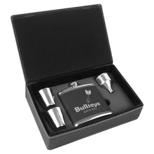 Load image into Gallery viewer, Black/Silver 6 oz. Laserable Leatherette Flask Gift Set
