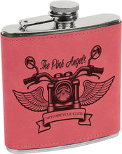 Load image into Gallery viewer, Pink 6 oz. Laserable Leatherette Stainless Steel Flask
