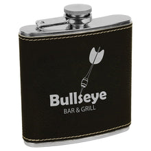 Load image into Gallery viewer, Black/Silver 6 oz. Laserable Leatherette Stainless Steel Flask
