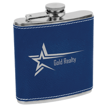 Load image into Gallery viewer, Blue/Silver 6 oz. Laserable Leatherette Stainless Steel Flask
