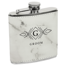Load image into Gallery viewer, White Marble 6 oz. Laserable Leatherette Stainless Steel Flask
