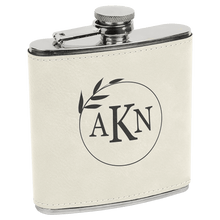 Load image into Gallery viewer, White/Black 6 oz. Laserable Leatherette Stainless Steel Flask
