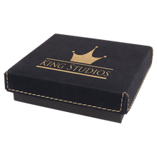 Load image into Gallery viewer, Black/Gold 4" x 4" Medal Box with Laserable Leatherette Lid

