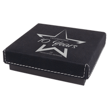 Load image into Gallery viewer, Black/Silver 4" x 4" Medal Box with Laserable Leatherette Lid
