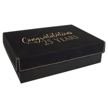 Load image into Gallery viewer, Black/Gold 7 3/8" x 5 3/4" Gift Box with Laserable Leatherette Lid
