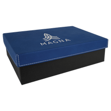 Load image into Gallery viewer, Blue/Silver 9 7/8" x 7 1/8" Gift Box with Laserable Leatherette Lid
