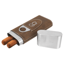 Load image into Gallery viewer, Rustic/Silver Laserable Leatherette Cigar Case with Cutter
