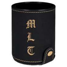 Load image into Gallery viewer, Black/Gold Laserable Leatherette Dice Cup with 5 Dice
