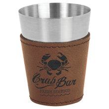 Load image into Gallery viewer, Dark Brown 2 oz. Laserable Leatherette &amp; Stainless Steel Shot Glass
