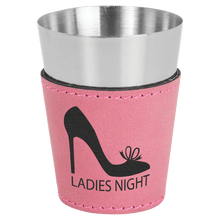 Load image into Gallery viewer, Pink 2 oz. Laserable Leatherette &amp; Stainless Steel Shot Glass
