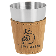 Load image into Gallery viewer, Bamboo 2 oz. Laserable Leatherette &amp; Stainless Steel Shot Glass
