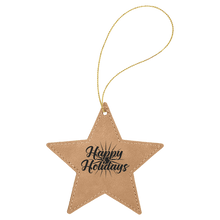 Load image into Gallery viewer, Light Brown Gold Laserable Leatherette Star Ornament with String
