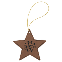 Load image into Gallery viewer, Dark Brown Gold Laserable Leatherette Star Ornament with String
