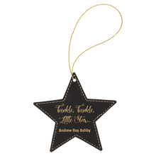 Load image into Gallery viewer, Black/Gold Gold Laserable Leatherette Star Ornament with String
