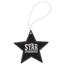 Load image into Gallery viewer, Black/Silver Silver Laserable Leatherette Star Ornament with String
