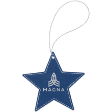 Load image into Gallery viewer, Blue/Silver Silver Laserable Leatherette Star Ornament with String
