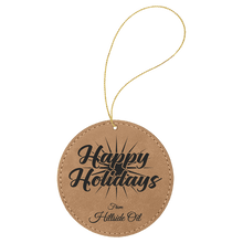 Load image into Gallery viewer, Light Brown Gold Laserable Leatherette Round Ornament with String
