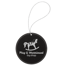 Load image into Gallery viewer, Black/Silver Silver Laserable Leatherette Round Ornament with String
