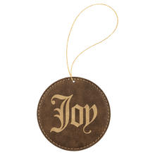 Load image into Gallery viewer, Rustic/Gold Gold Laserable Leatherette Round Ornament with String

