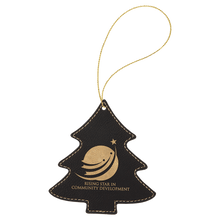 Load image into Gallery viewer, Black/Gold Gold Laserable Leatherette Tree Ornament with String
