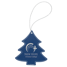Load image into Gallery viewer, Blue/Silver Silver Laserable Leatherette Tree Ornament with String

