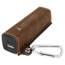 Load image into Gallery viewer, Rustic/Gold Laserable Leatherette 2200 mAh Power Bank with USB-C Cord
