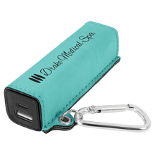 Load image into Gallery viewer, Teal Laserable Leatherette 2200 mAh Power Bank with USB-C Cord
