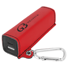 Load image into Gallery viewer, Red Laserable Leatherette 2200 mAh Power Bank with USB-C Cord
