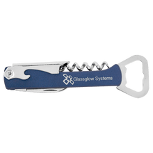 Load image into Gallery viewer, Blue/Silver Laserable Leatherette Wine Bottle Opener
