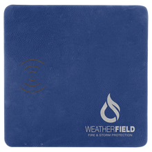 Load image into Gallery viewer, Blue/Silver 8" x 8" Laserable Leatherette Phone Charging Mat
