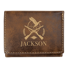 Load image into Gallery viewer, Rustic/Gold 3" x 4" Laserable Leatherette Trifold Wallet
