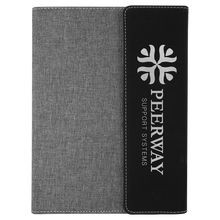 Load image into Gallery viewer, Black/Silver Laserable Leatherette /Gray 7" x 9" Canvas Portfolio with Notepad
