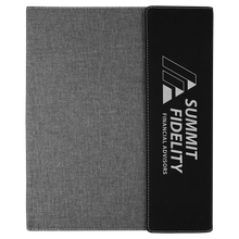 Load image into Gallery viewer, Black/Silver Laserable Leatherette / Gray 9 1/2"x12" Canvas Portfolio w/Notepad

