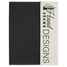 Load image into Gallery viewer, White Laserable Leatherette / Black 9 1/2" x 12" Canvas Portfolio with Note Pad

