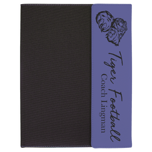 Load image into Gallery viewer, Purple Laserable Leatherette / Black 9 1/2" x 12" Canvas Portfolio with Note Pad
