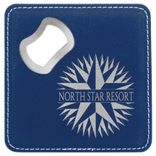 Load image into Gallery viewer, Blue/Silver 2 4" x 4" Square Laserable Leatherette 6-Coaster Set
