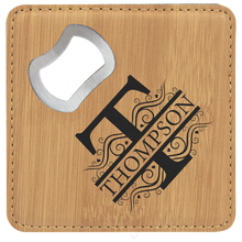 Load image into Gallery viewer, Bamboo 2 4" x 4" Square Laserable Leatherette 6-Coaster Set
