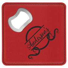 Load image into Gallery viewer, Red 2 4" x 4" Square Laserable Leatherette 6-Coaster Set
