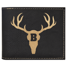 Load image into Gallery viewer, Black/Gold Laserable Leatherette Bi-Fold Wallet w/Flip ID Display
