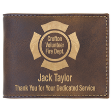 Load image into Gallery viewer, Rustic/Gold Laserable Leatherette Bi-Fold Wallet w/Flip ID Display
